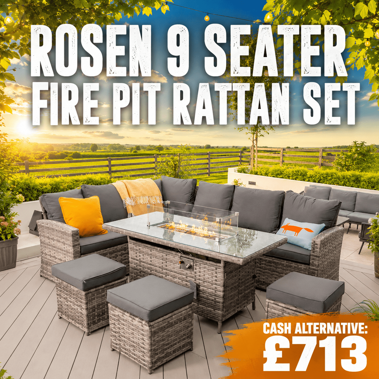 ROSEN 9 SEATER FIRE PIT RATTAN SET