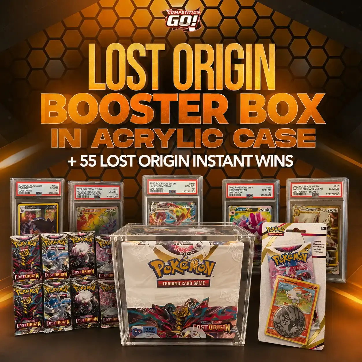 LOST ORIGIN BOOSTER BOX IN ACRYLIC CASE + 55 LOST ORIGIN INSTANT WINS