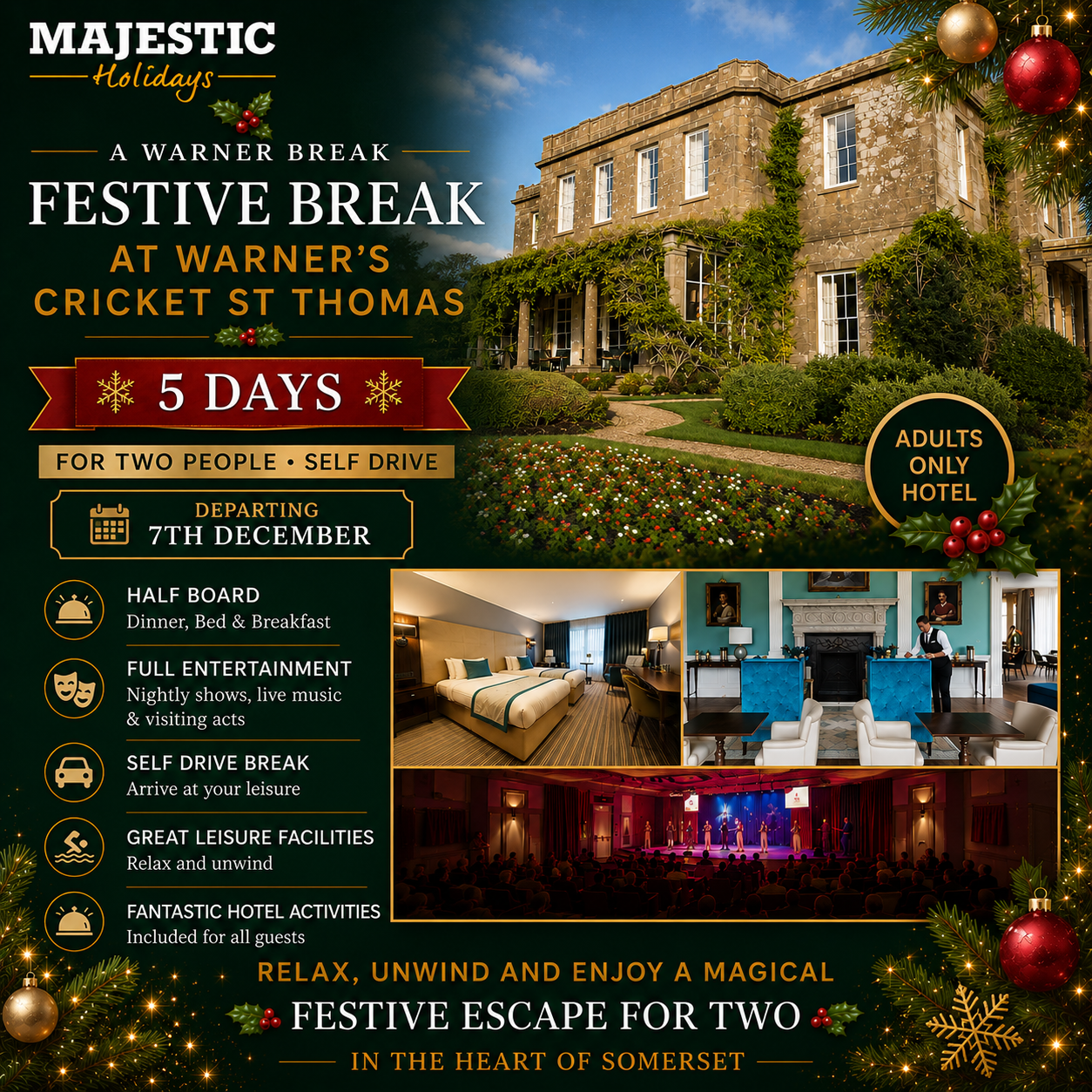 5-Day Warner's Cricket St Thomas Martinis & Mistletoe Festive Break for Two