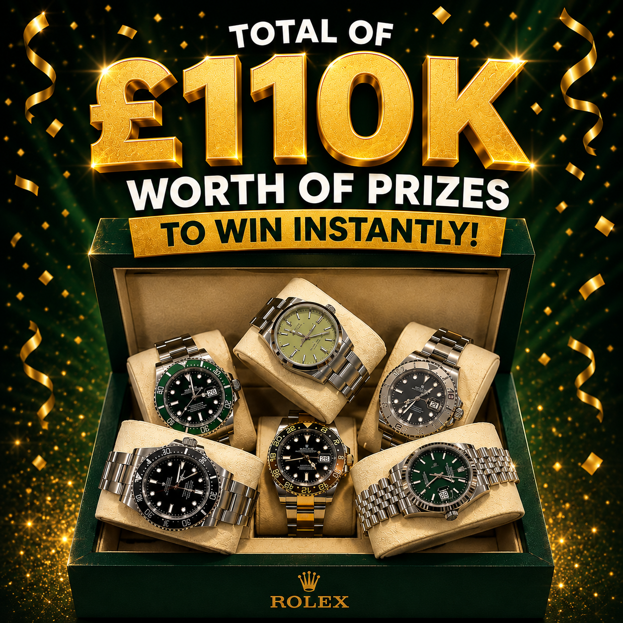 OVER £100,000 WORTH OF WATCHES AND PRIZES TO BE WON INSTANTLY!!