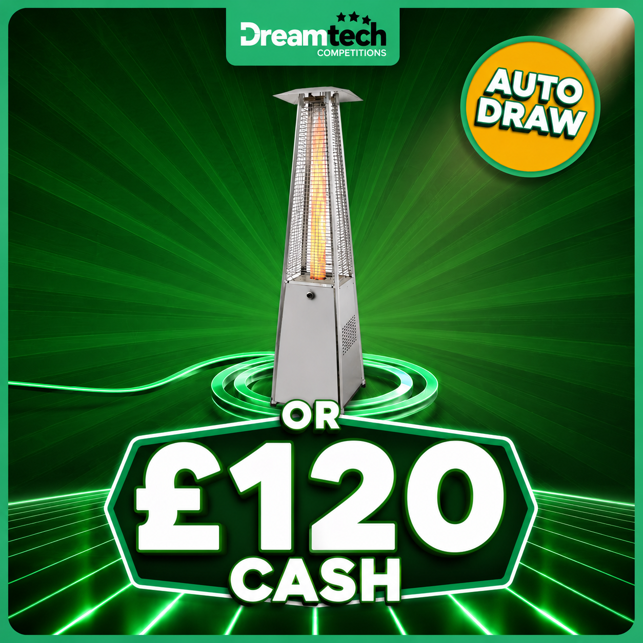 WIN a Tower Gas Pyramid Stainless Steel Patio Heater