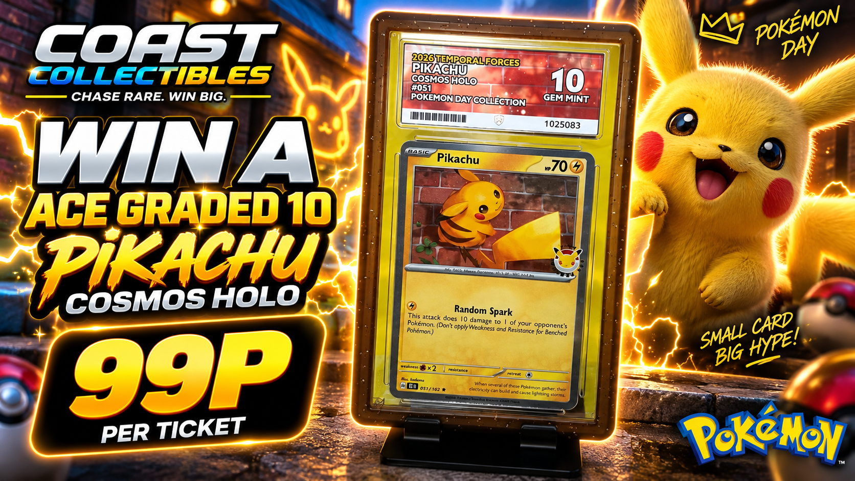 Win ACE Graded 10 Pikachu – Pokémon Day Cosmos Holo