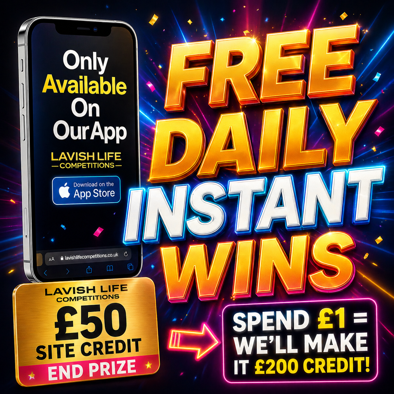 FREE DAILY INSTANT WIN COMP! WIN CASH & CREDIT FOR FREE#258
