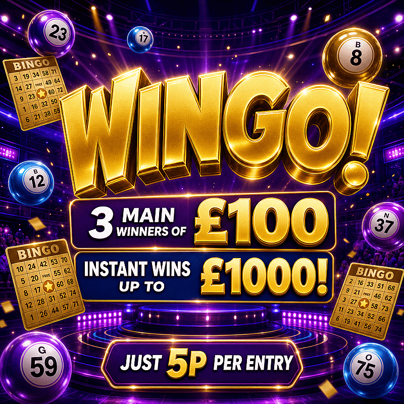 WINGO! - 3 Winners of £100 + Instant wins up to £1000!